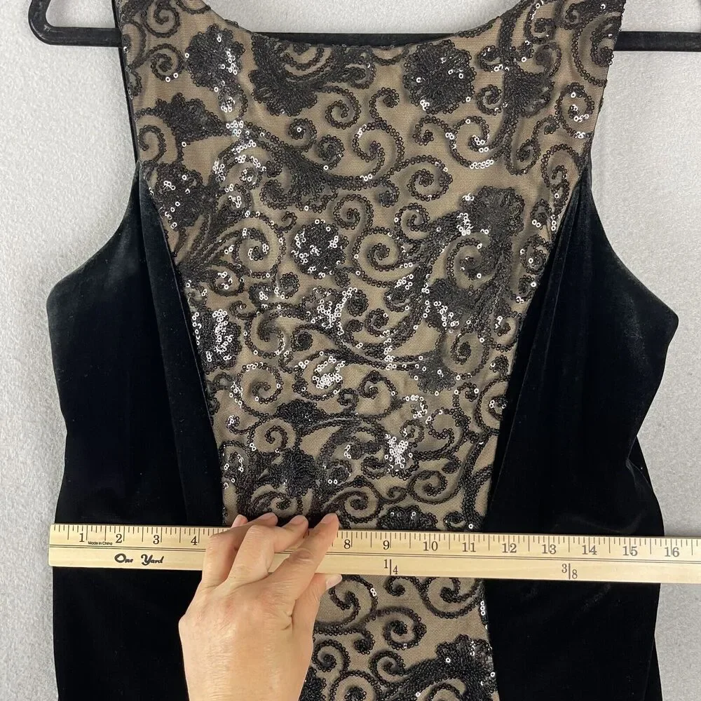 Alex Evenings Formal Dress Women 12 Black Sequin Velvet Mermaid Witchy Glam Goth